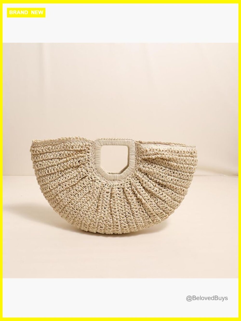 Straw Woven Tote Bag with Geometric Handles Beach Holiday Ladies Handbag - Picture 3 of 7